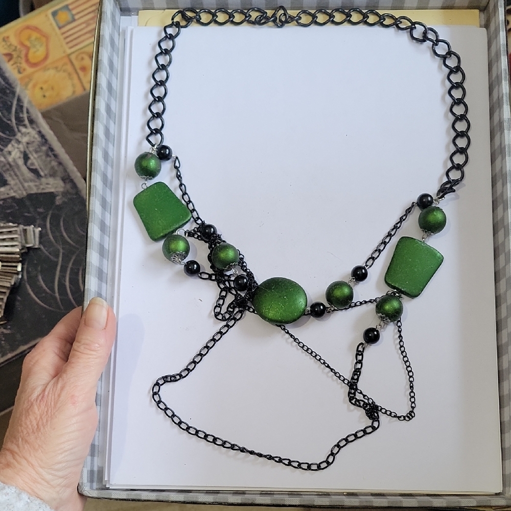 Vintage Abstract Green and Black Necklace